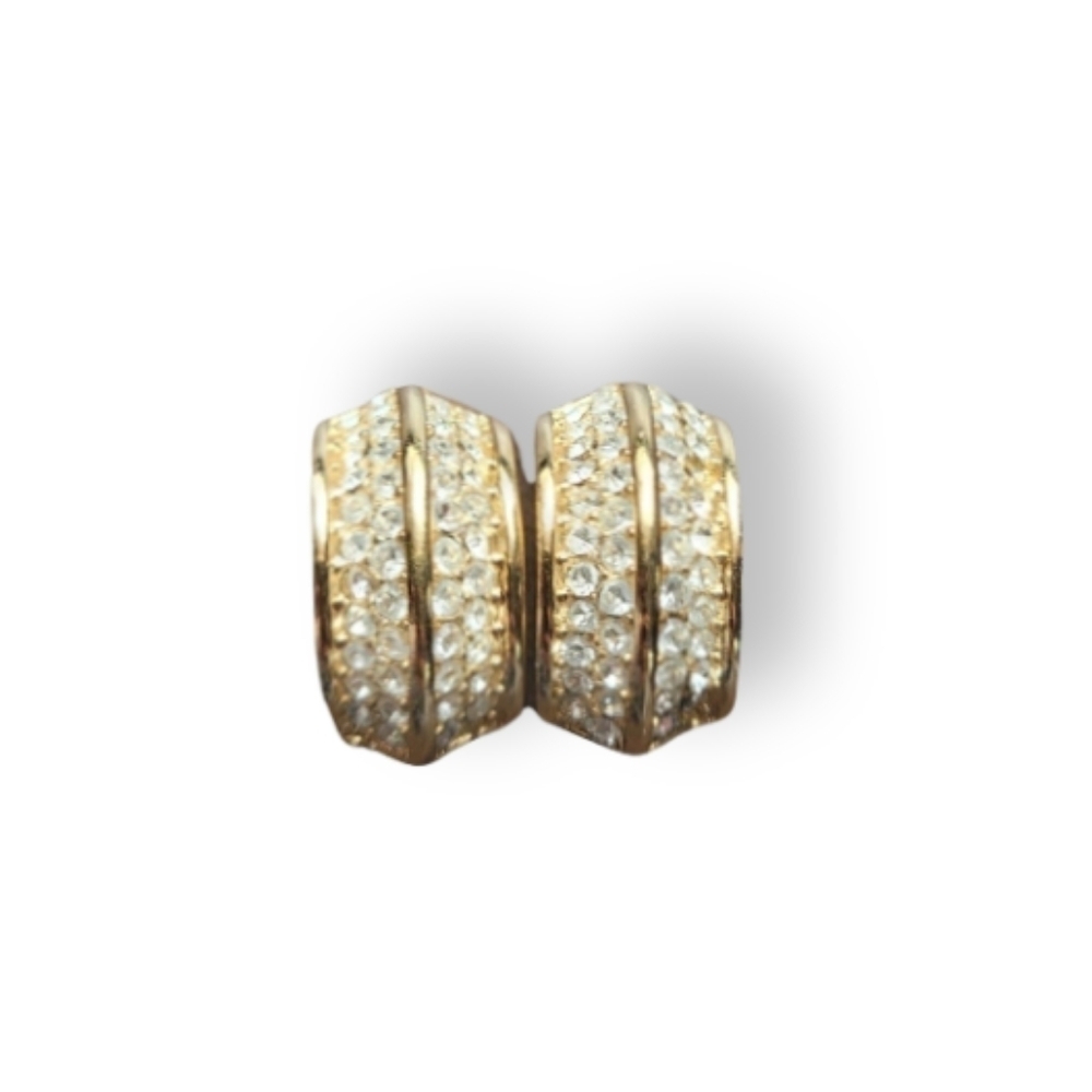 Authentic Rare Dior Earrings Gold Tone Rhinestone Half Moon Clip On